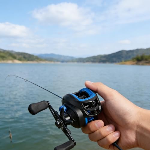 Baitcasting Reel, Long Cast Anti-Backlash Fishing Reel for Black Bass & Lure Fishing, Plastic/Metal Spool, Freshwater & Saltwater Fishing(Left-Blue)
