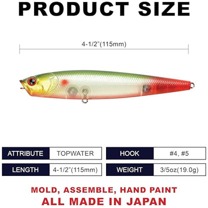 LUCKY CRAFT Gunfish 115NF Top Water Bass Fishing Lures, 4.5” Floating Lure with Cupped Mouth, Freshwater Trout and Bass Lures Fishing Gear, Accessories for Tackle Box - color: 474 Arari