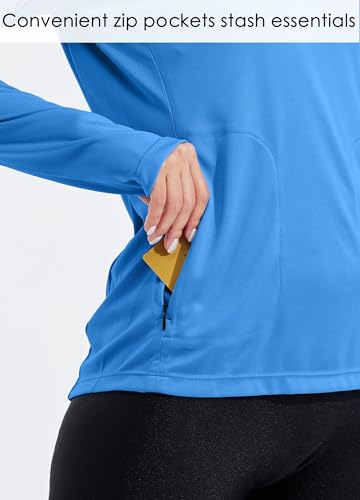 Willit Women's UPF 50+ Sun Protection Hoodie - Breathable Mesh Face Cover & Cooling Fishing Shirt with Pockets - color: Brilliant Blue, size: Small