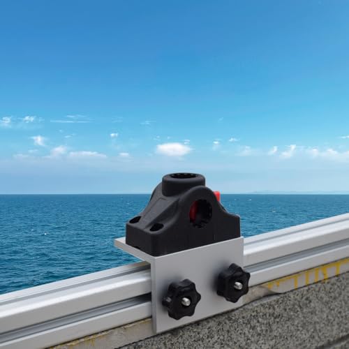 90° Boat Track System Bracket Deck/Side Mount Rod Holder, Aluminum Boat Track Bracket Base+360° Rotating Fishing Rod Base, for Versatrack System/Bass Tracker/Ranger Track System