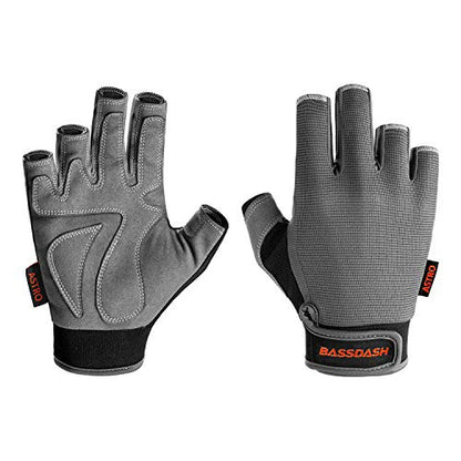 BASSDASH Astro Fishing Gloves Men’s Women’s Fingerless Gloves for Game Fishing Kayaking Paddling Sailing MTB - color: Gray, size: X-Large