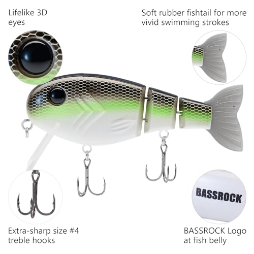 BASSROCK Topwater Fishing Lures for Bass Pike Salmon Floating Swimbait Jointed Crankbait Freshwater Saltwater 4.9in/1.76oz RK1001 - color: Brown/Green, size: 4.9in/1.76oz
