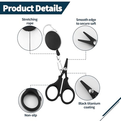 2 PCS Fishing Scissors with Retractable Buckles, Fishing Line Cutter for Braided Line, Cutter Stainless Steel with Teflon Coated Fishing, Fishing Accessories Tools for Saltwater Freshwater