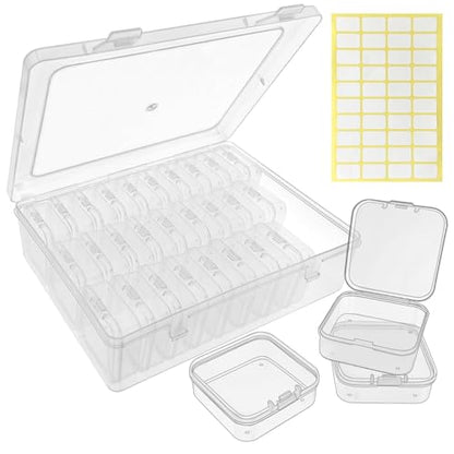 Guyuyii 30 Clear Plastic Bead Storage Containers with Hinged Lids & Labels | for Craft Supplies, Diamond Painting, Jewelry Making | Compatible with Beads, Earrings, Nail Art, Seeds, DIY Bracelet - size: 31 Pcs