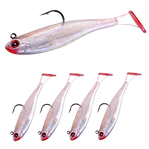 5/6Pcs Easy Catch Pre-Rigged Soft Lures,Baits for Bass Fishing - Jig Heads Soft Plastic Walleye Lures, Fishing Bait for Saltwater & Freshwater - color: 3.5",0.42oz,White
