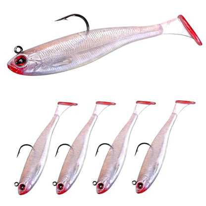 5/6Pcs Easy Catch Pre-Rigged Soft Lures,Baits for Bass Fishing - Jig Heads Soft Plastic Walleye Lures, Fishing Bait for Saltwater & Freshwater - color: 3.5",0.42oz,White