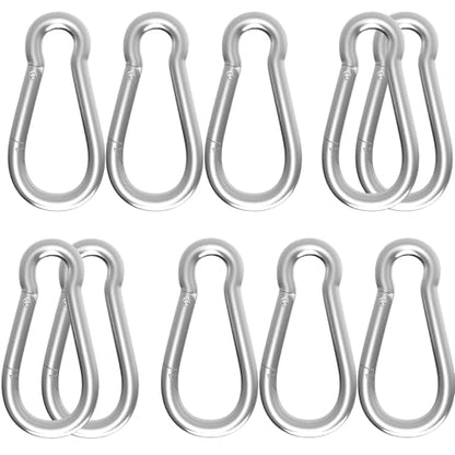 Carabiner, Heavy Duty Galvanized Steel Spring Snap Hook Carabiner Clips with 550LBS Holding Capacity, Ideal for Outdoor, Hammock, Swing and Travel (M8 3Inch, 10PCS) - size: 10PCS-M8, style: Silver