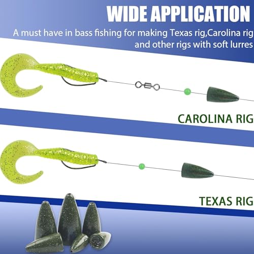 Bullet Fishing Weights Sinkers, 30pcs Worm Weights Fishing Sinkers for Bass Fishing Carolina Rig Texas Rig Slip Sinkers Sliding Fishing Weights Saltwater Freshwater - style: 3/16oz-30pcs