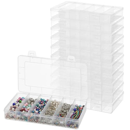 10 PCS Clear Tackle Box Organizer, 6 Grids Plastic Storage Container with Secure Lid, Small Parts Organizer for Craft Beads Binder Clips Sewing Supplies Lures Screws