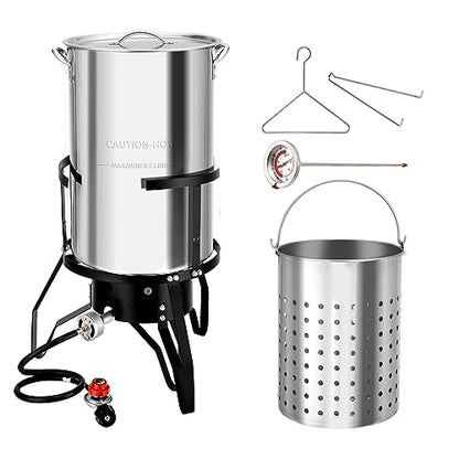 ROVSUN 50QT Turkey Fryer with 54,000BTU Propane Stove, Stainless Steel Outdoor Deep Fryer & Seafood Boiler Steamer with Basket, Thermometer, Lifting Hook & Support Rack for Outdoor Backyard Cooking - size: 50QT