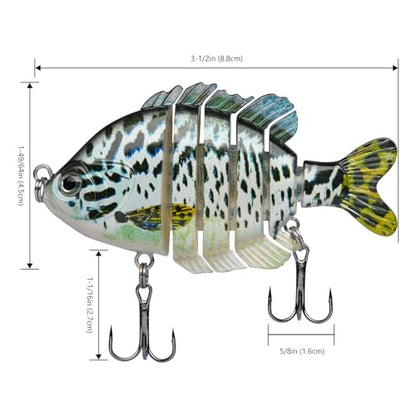 BASSDASH SwimPanfish Multi Jointed Panfish Bluegill Swimbaits Hard Topwater Bass Lures Fishing Lure Crank Saltwater 3.5in/0.85oz,Pack of 4 - color: BBYN