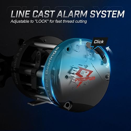 Piscifun Chaos XS Baitcasting Fishing Reel, Reinforced Metal Body Round Baitcaster Reel, Smooth Powerful Saltwater Inshore Surf Trolling Reel, Conventional Reel for Catfish, Musky, Bass, Pike - color: Black, style: 60 Right Hand Retrieve