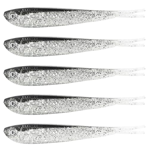 50Pcs Fishing Soft Lures Swimbaits Paddle Split Tail Lifelike Soft Bait for Bass Trout Crappie Walleye 2.76in/0.08oz