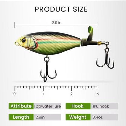 Pristis 3 pcs Topwater Fishing Plopper Lures, Floating Popper Bait Set with Chemically Sharpened Hooks for Saltwater Freshwater, Top Water Plopping Swimbait Teaser for Bass Tuna Perch Pike Crappie - color: Single-blade Color Set
