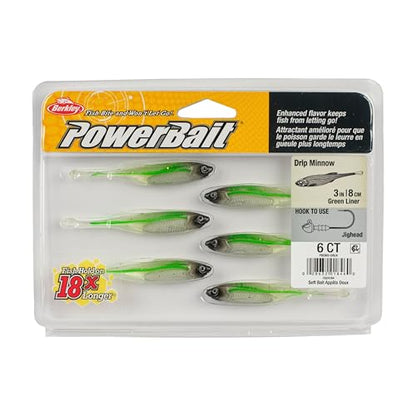 Berkley PowerBait Drip Minnow Fishing Soft Bait - color: Green Liner, size: 3"