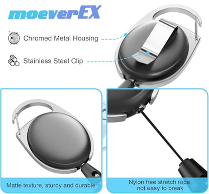 Retractable Badge Holder with Carabiner Reel Clip and Key Ring for ID Card Key Keychain Holders Black 20 Pieces by moeverEX - style: Black-20pcs