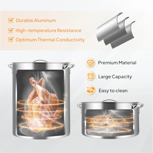 ROVSUN 30QT Turkey Fryer & 10QT Fish Fryer Kit w/ 55,000BTU Propane Stove, Aluminum Outdoor Deep Fryer & Seafood Boiler Steamer w/Baskets, Thermometer, Marinade Injector, Turkey Rack & Rack Lifter - size: 30QT&10QT