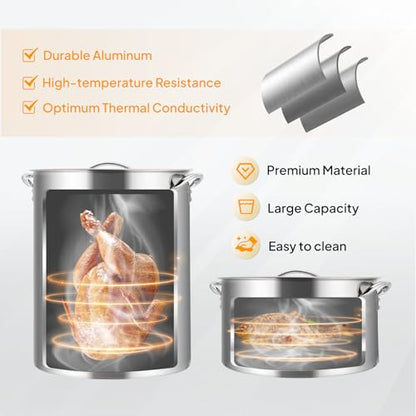 ROVSUN 30QT Turkey Fryer & 10QT Fish Fryer Kit w/ 55,000BTU Propane Stove, Aluminum Outdoor Deep Fryer & Seafood Boiler Steamer w/Baskets, Thermometer, Marinade Injector, Turkey Rack & Rack Lifter - size: 30QT&10QT