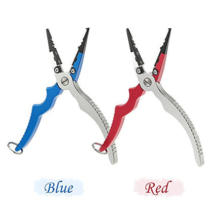 Aluminum Fishing Pliers Split Cutters Hooks Remover Fishing Holder Tackle with Oxford Sheath and Security Landyard (blue) - color: Blue