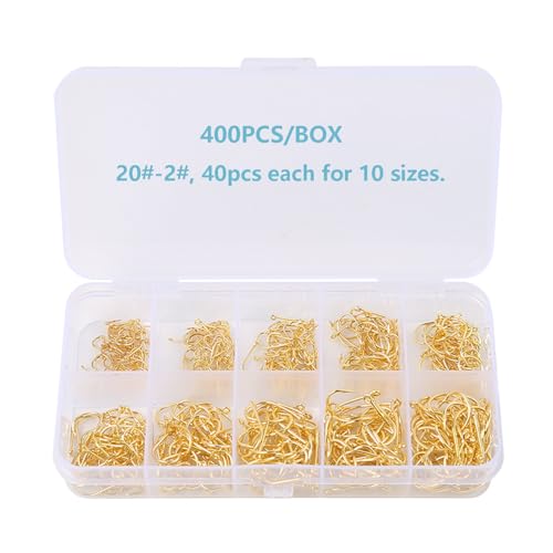 Dyxssm Small Fishing Hooks for Freshwater, 1000pcs 600pcs 400pcs Trout Fish Hook Set, 10 Sizes #2-#20 - color: Gold, style: 400pcs (#2-#20)