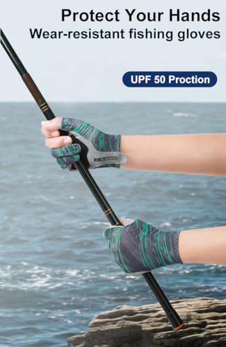 SUJAYU Fishing Gloves Men & Women, Anti-Slip Paded Kayak Gloves Sailing Gloves, 3-Cut Fingers UV Fishing Gloves Fly Fishing Accessories - color: Blue, size: Large