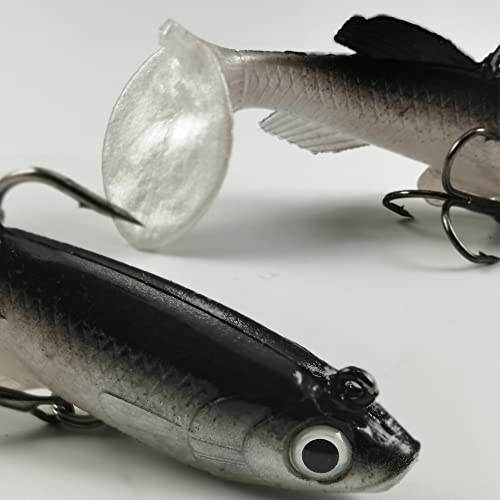Soft Fishing Lures Shad Minnow Swimbaits, Pre-Rigged Jig Heads Paddle Tail Swim Baits for Bass, Trout, Walleye, Crappie, Sinking Jigs Bait for Saltwater Freshwater, Fishing Gifts for Men - color: A1-Weedness Pre Rigged Swim Baits-5pcs-3.15inch
