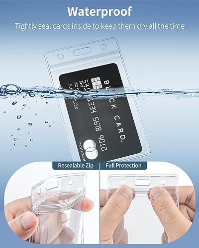Pawfly 12 Pack Vertical ID Card Badge Holder Waterproof Clear Card Sleeve Case Cover Heavy Duty Card Protector Pouch with Resealable Zip for Proximity Key Card Driver’s License and Credit Card - style: 12 Pcs (Vertical)