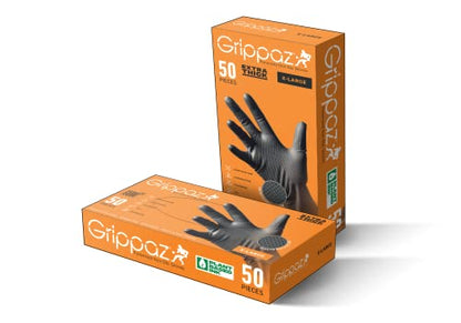 Grippaz 8 Mil Nitrile Disposable Gloves 50-Pack, Fish Scale Grip, Chemical & Oil Resistant, Black, X-Large (G21091-XL) - size: X-Large