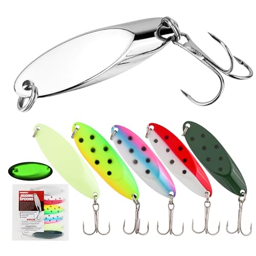 Jigging Spoon Fishing Lures, Slant Cut Metal Spoon with Glow, High Flash, Sharp Treble Hooks, Precision Wobble for Bass, Trout, Pike & Walleye - color: 6PCS, size: 3/16oz