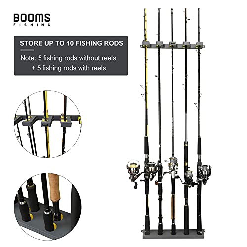 Booms Fishing Rod Holder for Garage: Wall Mount Fishing Pole Holders for Garage | Fishing Rod Rack Holds Up to 10 Rods, Vertical/Horizontal/Ceiling Fishing Pole Racks, WV4 Gray + Yellow - color: Gray + Yellow