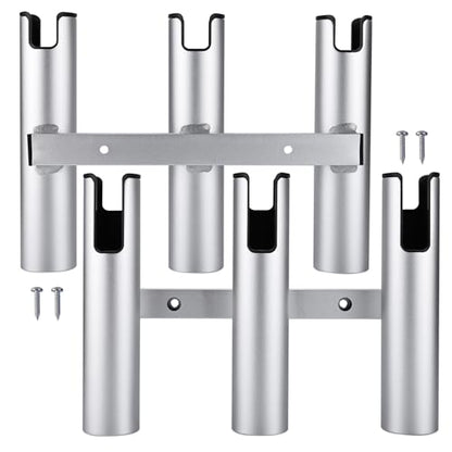 NovelBee 2pcs 3 Tube Fishing Rod Holders for Boat,Aluminium Rod Holders with Screws - color: Silver & Black