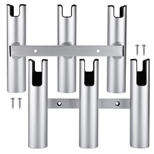 NovelBee 2pcs 3 Tube Fishing Rod Holders for Boat,Aluminium Rod Holders with Screws - color: Silver & Black