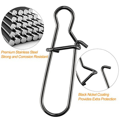 Dr.Fish 100 Pack Duo Lock Fishing Snaps Stainless Steel 26-220LB Lure Snaps Freshwater Saltwater Quick Change Speed Fishing Line Weights Clips - size: #8-220LB-100 Pack