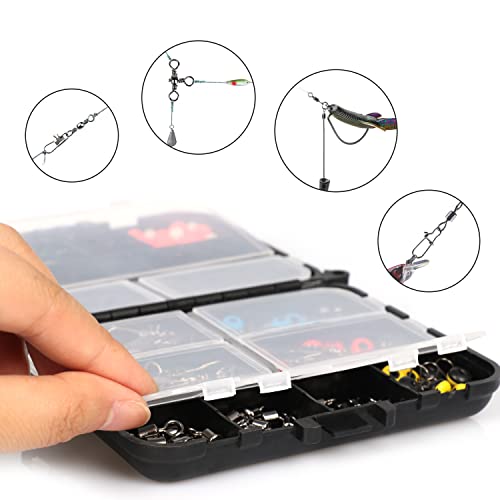 Fishing Accessories Kit, Fishing Set with Tackle Box, Fishing Hooks, Weights, Jig Heads, O-Rings, Barrel Swivels, Fastlock Snaps, Fishing Beads, Space Beans - Freshwater & Saltwater Fishing