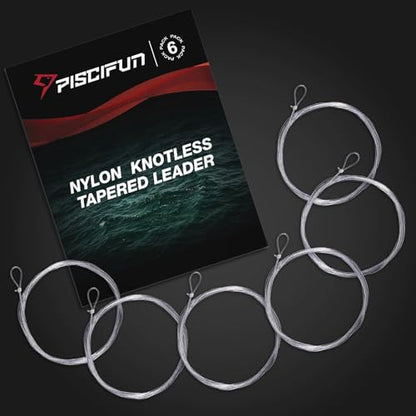 Piscifun Fly Fishing Leader with Pre-Tied Loop, Tapered Fly Line Leader, Nylon, Clear, 6 Pack, 7.5FT, 9FT, 12FT, 0X 1X 2X 3X 4X 5X 6X 7X - size: 9ft-6 pack, style: 3x-6lb