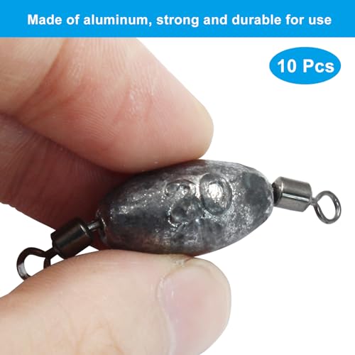 Uenhoy Fishing Weights Inline Trolling Fishing Sinker Tackle with Inner Swivels, Oval Drop Casting Fishing Weight Sinkers - size: 3/4 oz, 10pcs
