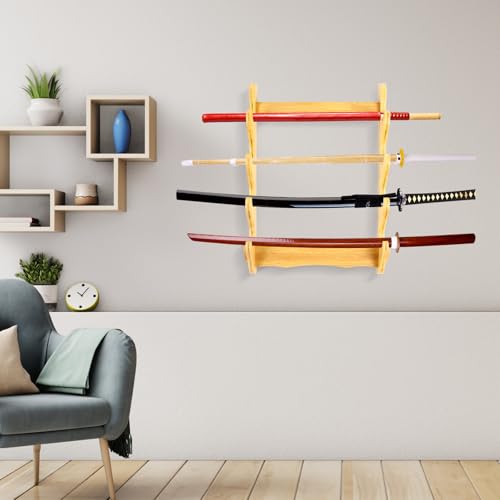 4-Layer Wall Holder Sword Stand Display Stand Bamboo Wall-Mounted Storage Rack for Sword, Flute, Fishing Rod, Living Room Decoration
