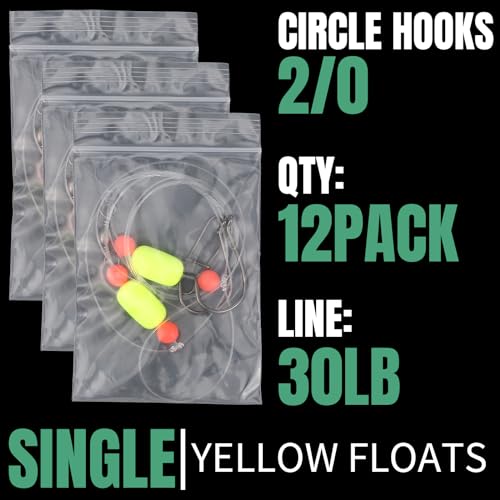 JellyArch 12 Pcs Pompano Rigs for Surf Fishing Offshore Surf Fishing Rigs Saltwater Gear Tackle with 2/0 Circle Hooks Double Circle Swivels Duo Lock Snaps - color: Yellow