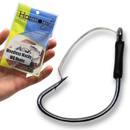 Harmony Fishing - Razor Series Wacky Weedless WG Hooks - The Ultimate Bass Fishing Hooks for The Wacky Rig & Neko Rig - style: Size 1 (25 Pack)