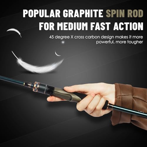 Eurasian Sports Medium Spin&Cast Fishing Rod Graphite Bass Fishing Rods Carbon 2 Piece Spinning Pole, Anti-tangling Guide Ring Portable Baitcasting Fishing Rods for Freshwater, Saltwater, Trout, Bass - color: black-Spin-7FT
