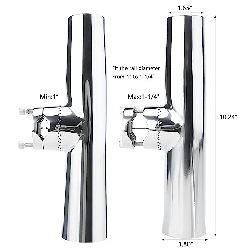 NovelBee 4pcs Stainless Tournament Style Clamp on Fishing Rod Holders,Rail Mount Fishing Rod Pole Holder for Marine Boat Yacht