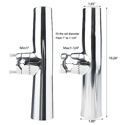 NovelBee 4pcs Stainless Tournament Style Clamp on Fishing Rod Holders,Rail Mount Fishing Rod Pole Holder for Marine Boat Yacht
