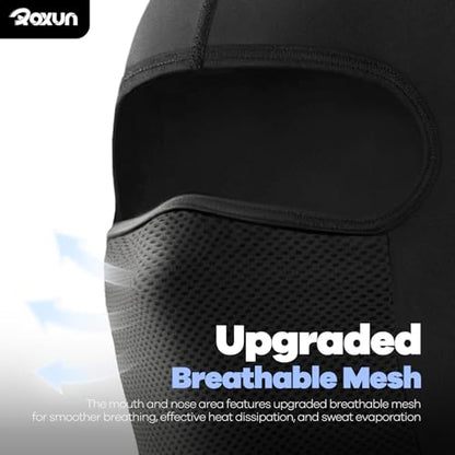 ROXUN Balaclava Moto Face Mask, Summer Cooling Ice Silk Mesh Sun Protection | Ice Silk Cooling, Breathable Mesh, UPF 50+, Helmet Friendly, Glasses Compatible, Versatile Use for Cycling Ski - color: Black