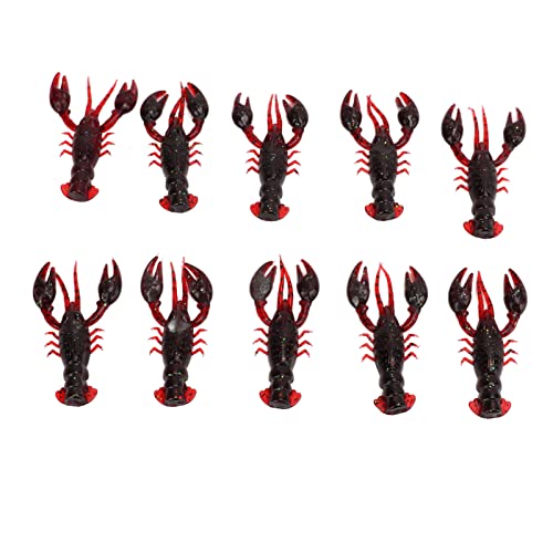 Acouto 10pcs Soft Fishing Lure Crawdad Bait PVC Shrimp Artificial Soft Lure Baits for Bass Fishing – Dark Brown Crawfish Plastics, 5.5cm Lifelike Action, Reusable & Tear for - color: Sauce red