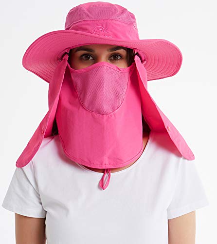 DDYOUTDOOR™ 07-281 Fashion Summer Outdoor Sun Protection Fishing Cap Neck Face Flap Hat Wide Brim - color: Rose Red