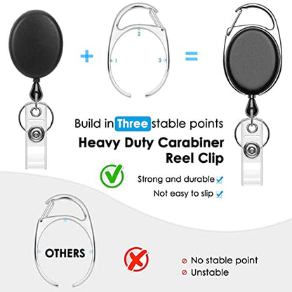 KTRIO ID Badge Holder with Retractable Reel, Horizontal, 2 Pack | Fits 3.7x3.4" Cards, Clear Horizontal Holder, 24" Retractable Badge Reel, Metal Clip & Key Ring, 2-Pack Set - style: 2 Pcs | Horizontal