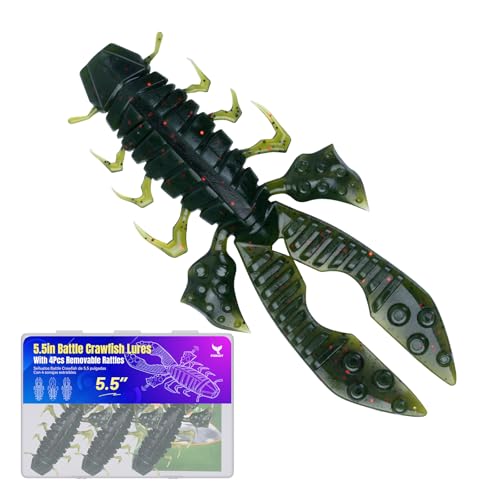 Crawfish Lure 5.5", Soft Plastic Crawdad Creature Bait with Rattles, Weedless Bass Fishing Lure, Realistic Fishing Lures for Freshwater & Saltwater, 3 Pack Red Green Blue - color: Green (box)