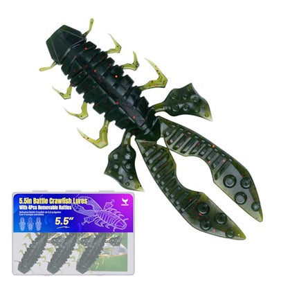 Crawfish Lure 5.5", Soft Plastic Crawdad Creature Bait with Rattles, Weedless Bass Fishing Lure, Realistic Fishing Lures for Freshwater & Saltwater, 3 Pack Red Green Blue - color: Green (box)