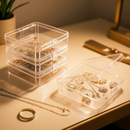 Goodma 4 Pieces Square Empty Mini Clear Plastic Organizer Storage Box | 4.92 x 4.92 x 1.38 inch, Hinged Lids, For Small Items, For Craft Projects - size: 4.92 x 4.92 x 1.38 inch