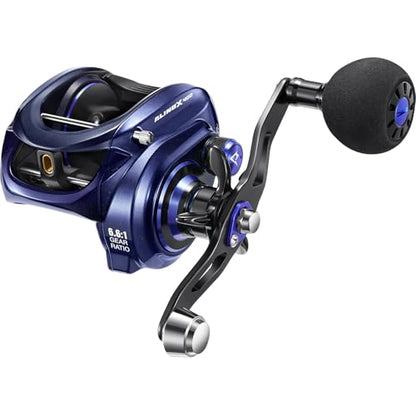 Piscifun Alinox 400 Baitcaster Fishing Reel, 38Lbs Max Drag Aluminum Alloy Frame Baitcasting Reel, Available in 6.6:1/8.1:1 Gear Ratio, Freshwater and Saltwater Low Profile Casting Reel for Musky - color: Bluish-violet - 6.6:1, style: Left Hand Retrieve